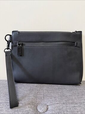Zara Black Leather Wristlet Toiletry Pouch